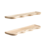 Two light wood shelves with rounded, wave-like grooves on one edge, shown floating against a white background in different angles.