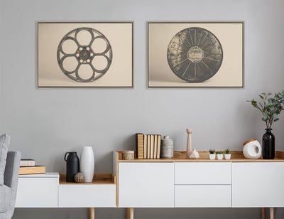 Sylvie Movie Tin and Movie Reel Sepia Framed Canvas Art Set by Saint and Sailor Studios