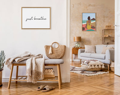 Sylvie Just Breathe Horizontal BW Framed Canvas by kateandlaurel - product image 5 for Resin Society