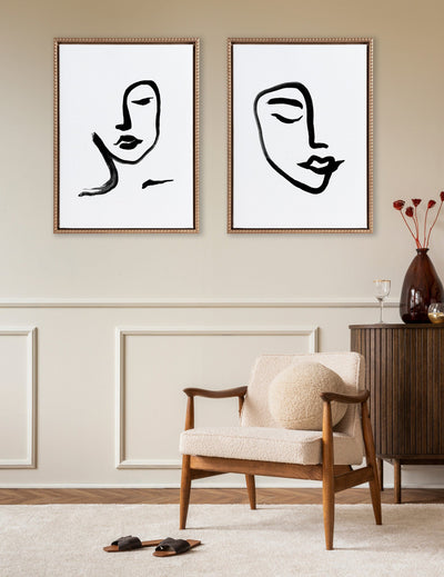 Sylvie Beaded Woman Face and Face Line Art Framed Canvas Set by Viola Kreczmer