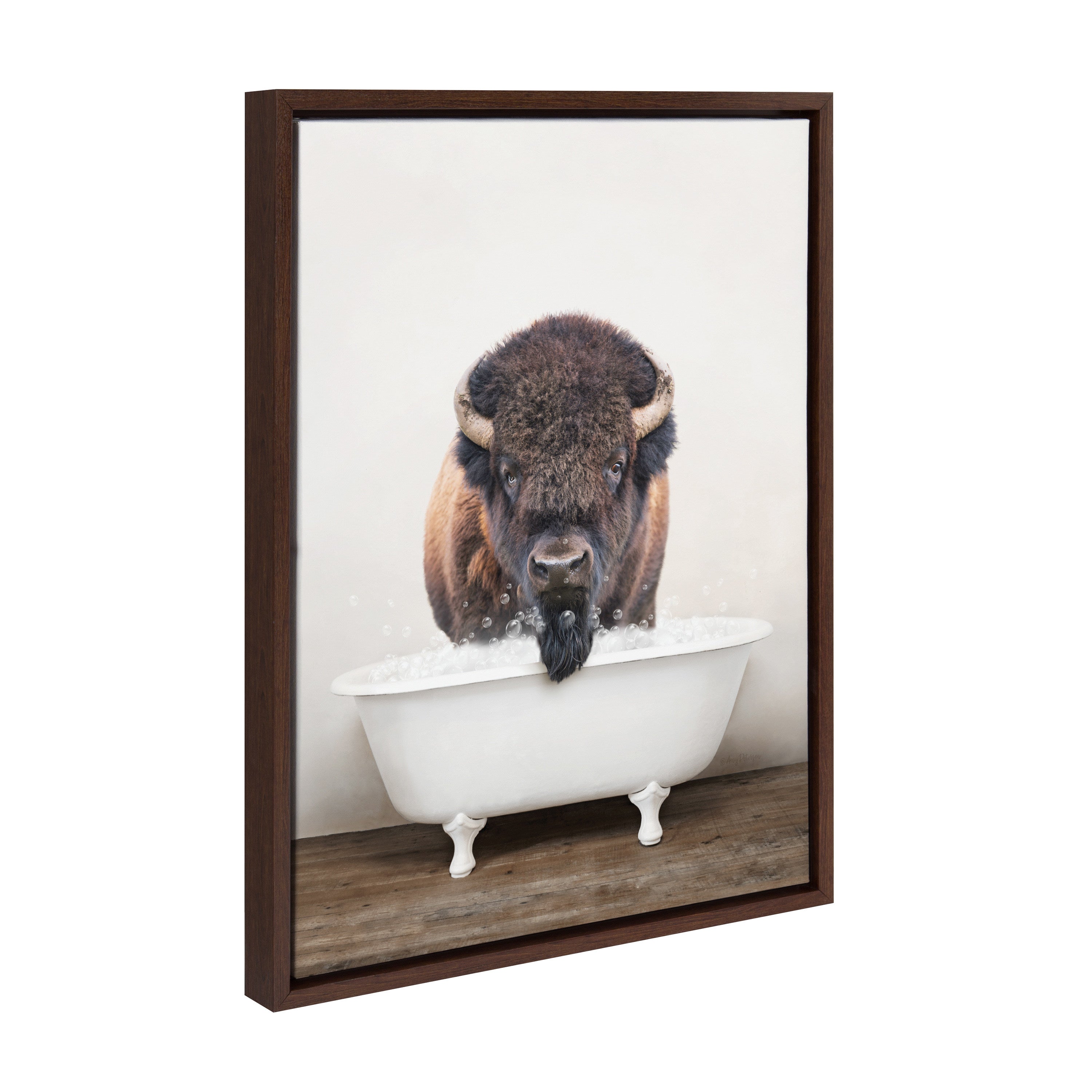 Sylvie Bison Rustic Bubble Bath Framed Canvas by kateandlaurel - product image 7 for Resin Society