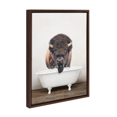 Sylvie Bison Rustic Bubble Bath Framed Canvas by kateandlaurel - product image 7 for Resin Society