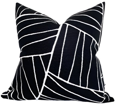 Jordan Woven Pillow Cover in Black showing woven texture and ivory backing