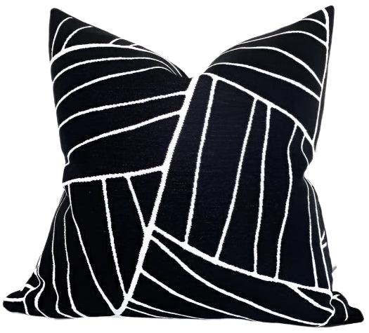 Jordan Woven Pillow Cover in Black showing woven texture and ivory backing
