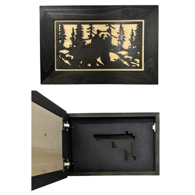 Hidden Gun Cabinet Black Bear Wall Decor – Concealed Furniture Secure by Bellewood Designs - main product image for Resin Society