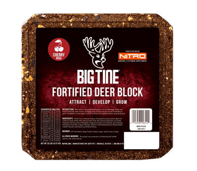 BIG TINE FORTIFIED DEER BLOCK CHERRY showing a red-colored fortified deer feed block
