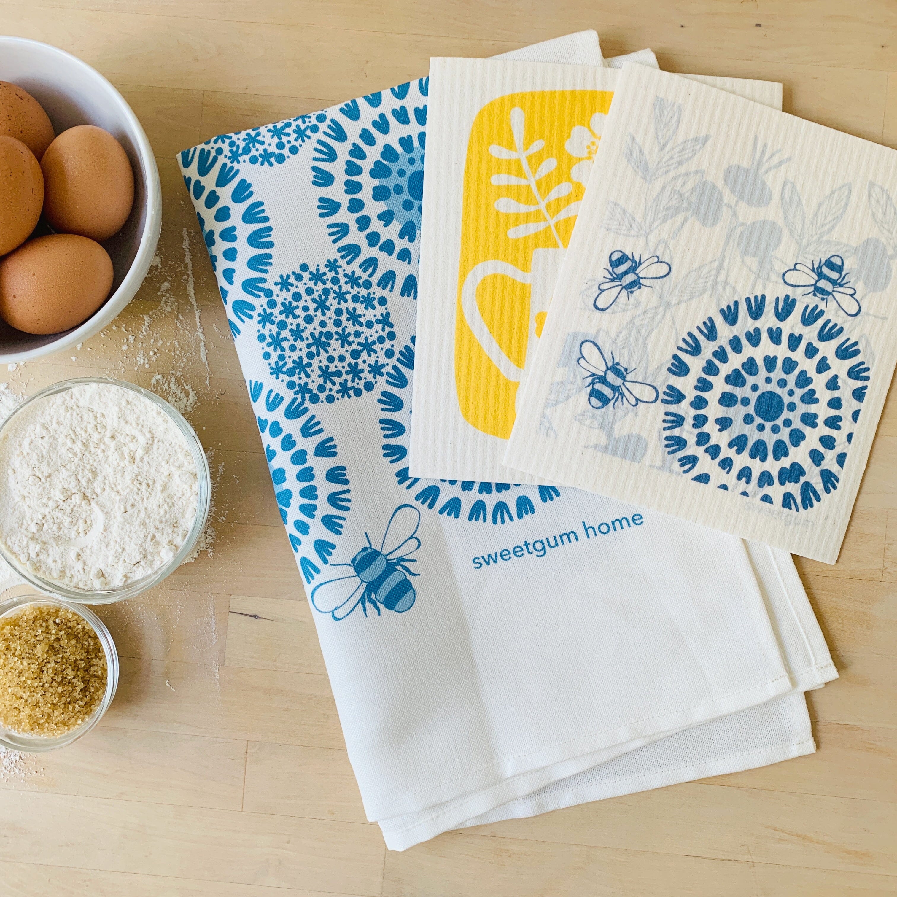 Bloom Tea Towel + 2 Swedish Dishcloths Bundle