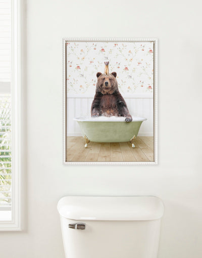 Sylvie Beaded Bear and Weasel in Country Cottage Bath Framed Canvas by Amy Peterson
