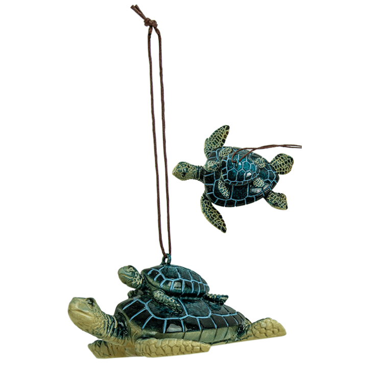 Blue Mother and Baby Sea Turtle Ornament made of resin with hanging cord