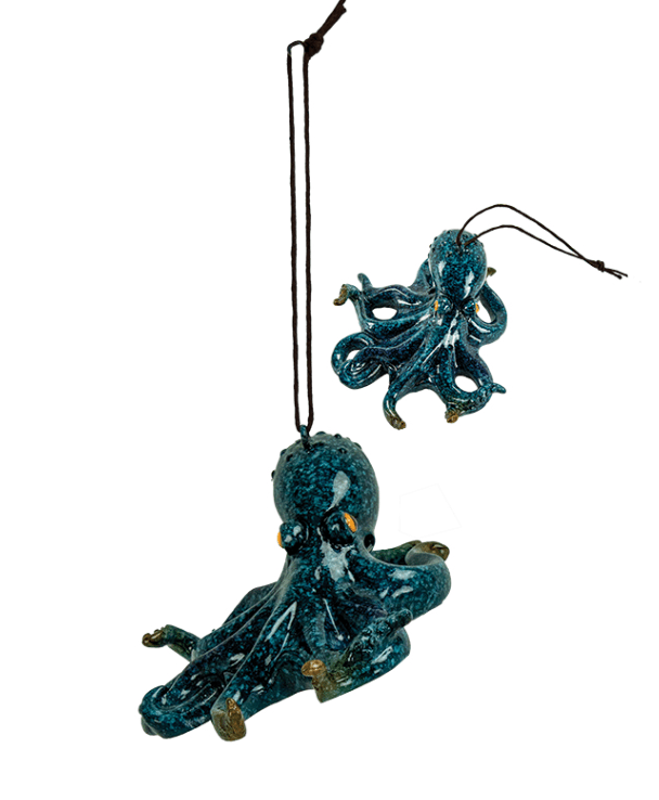 Blue octopus resin ornament with detailed tentacles and shimmering finish