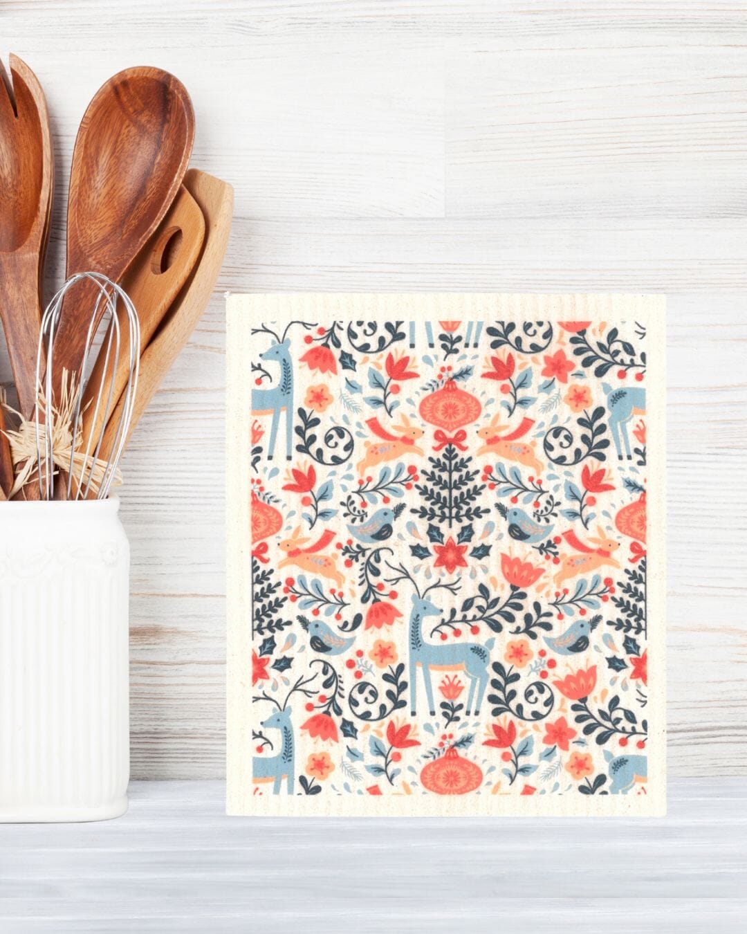 Blue Reindeer in Flowers Swedish dishcloth by sweetgum home, LLC - product image 2 for Resin Society