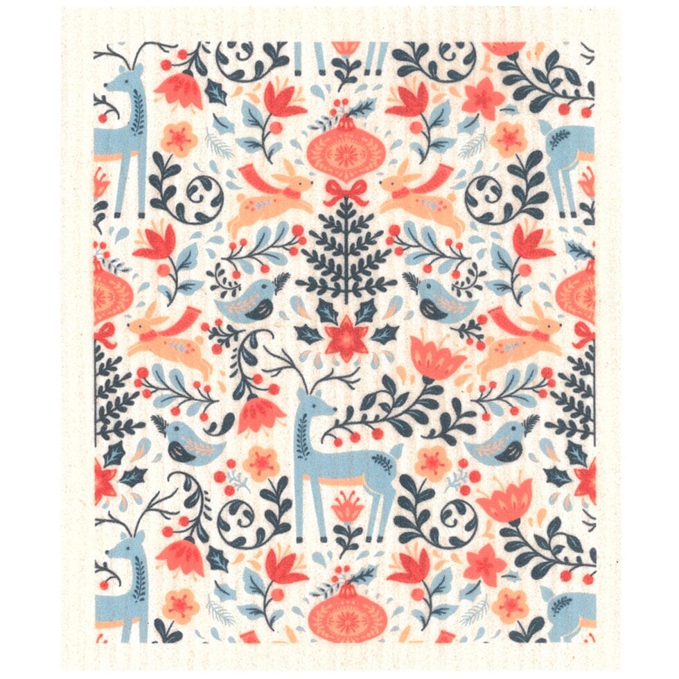 Blue Reindeer in Flowers Swedish dishcloth by sweetgum home, LLC - main product image for Resin Society