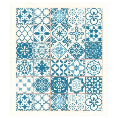 Blue & White Mediterranean Tile Swedish Dishcloth by sweetgum home, LLC - main product image for Resin Society