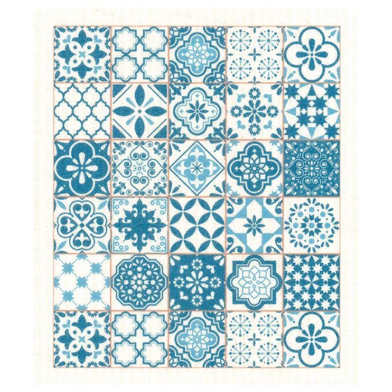 Blue & White Mediterranean Tile Swedish Dishcloth by sweetgum home, LLC - main product image for Resin Society