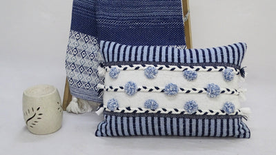 Striped Throw Pillow with Braid and Tassels 14"x20"