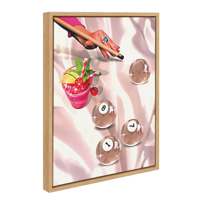 Sylvie Game Night Billiards framed canvas showing a modern billiards illustration in bright gold frame option