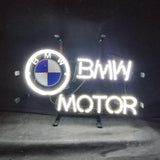 BMW Motor Car Neon Sign Light glowing against a dark wall