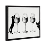 Framed canvas art depicting cats and wine with a vintage beaded frame
