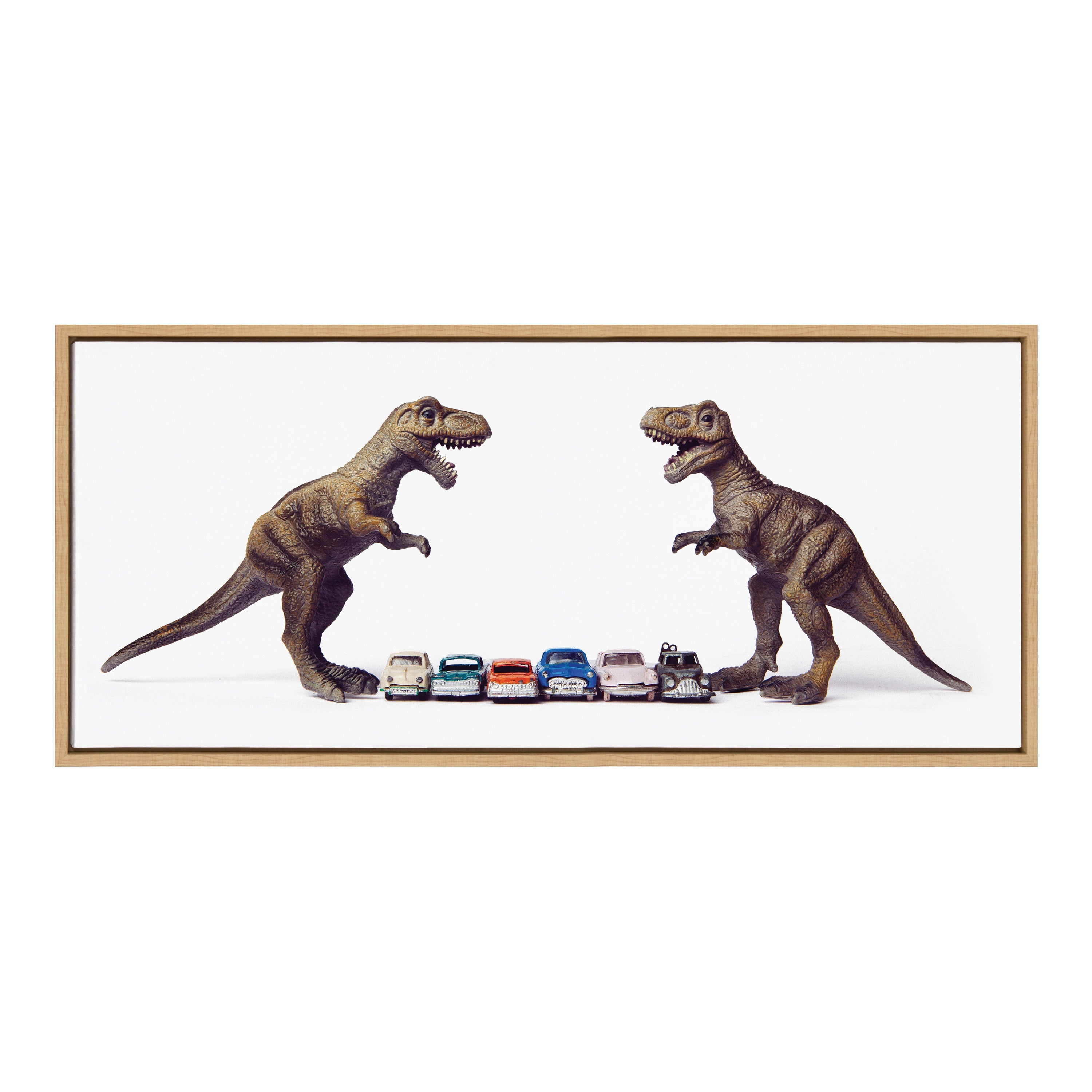 Sylvie Dino Cars Faceoff Framed Canvas by Saint and Sailor Studios