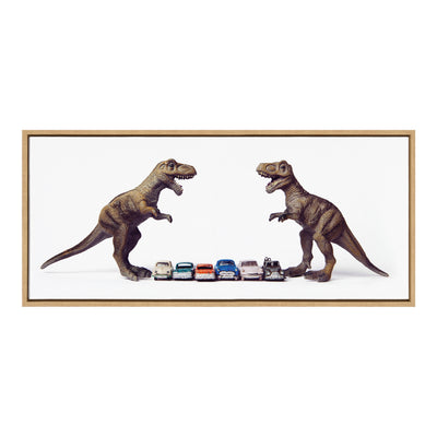 Sylvie Dino Cars Faceoff Framed Canvas by Saint and Sailor Studios
