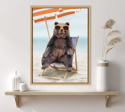Sylvie Beach Chair Bear Framed Canvas by Amy Peterson Art Studio