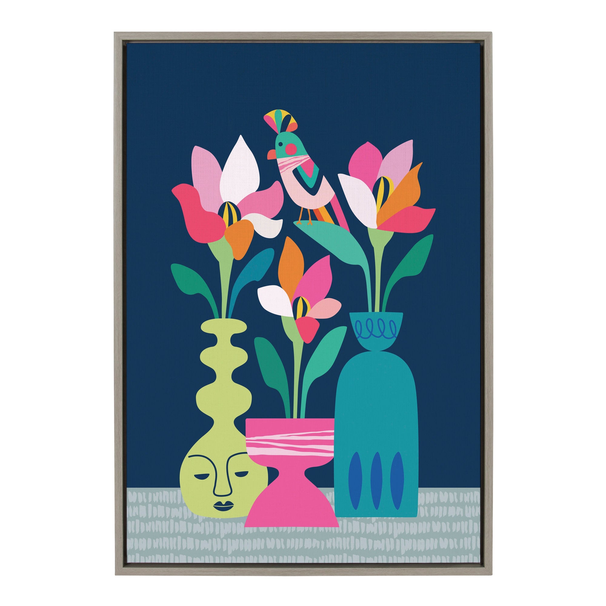 Sylvie Mid Century Modern Magnolias Framed Canvas by kateandlaurel - main product image for Resin Society