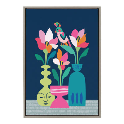 Sylvie Mid Century Modern Magnolias Framed Canvas by kateandlaurel - main product image for Resin Society