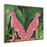 Sylvie Beaded NC Cheetah Jungle Framed Canvas by Nikki Chu showing a mid-century style jungle scene with cheetah and gold vintage beaded frame
