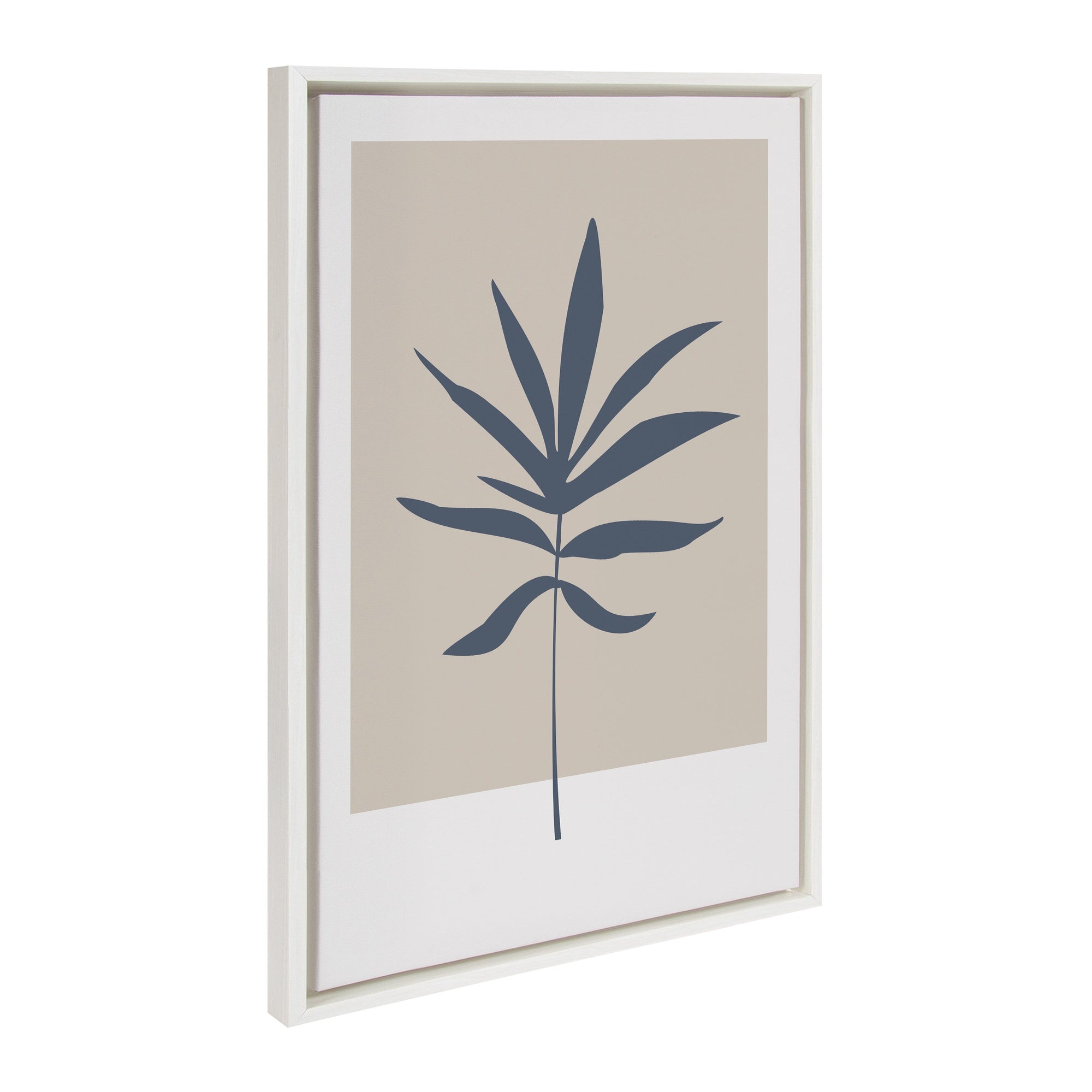 Sylvie Muted Tan and Blue Colorblock Botanical Leaf Framed Canvas by kateandlaurel - main product image for Resin Society