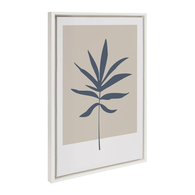 Sylvie Muted Tan and Blue Colorblock Botanical Leaf Framed Canvas by kateandlaurel - main product image for Resin Society
