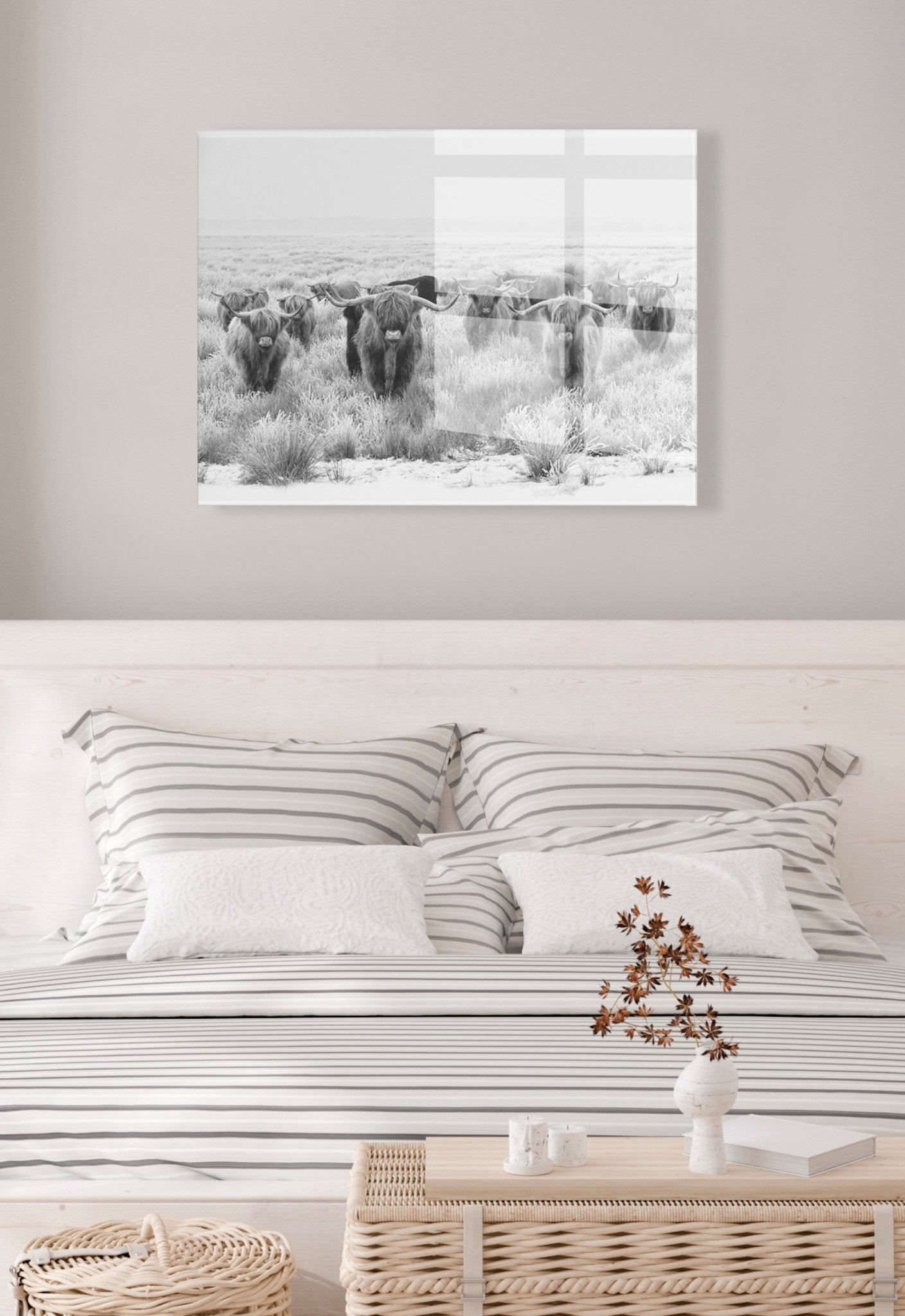 Herd of Highland Cows BW Floating Acrylic Art by The Creative Bunch