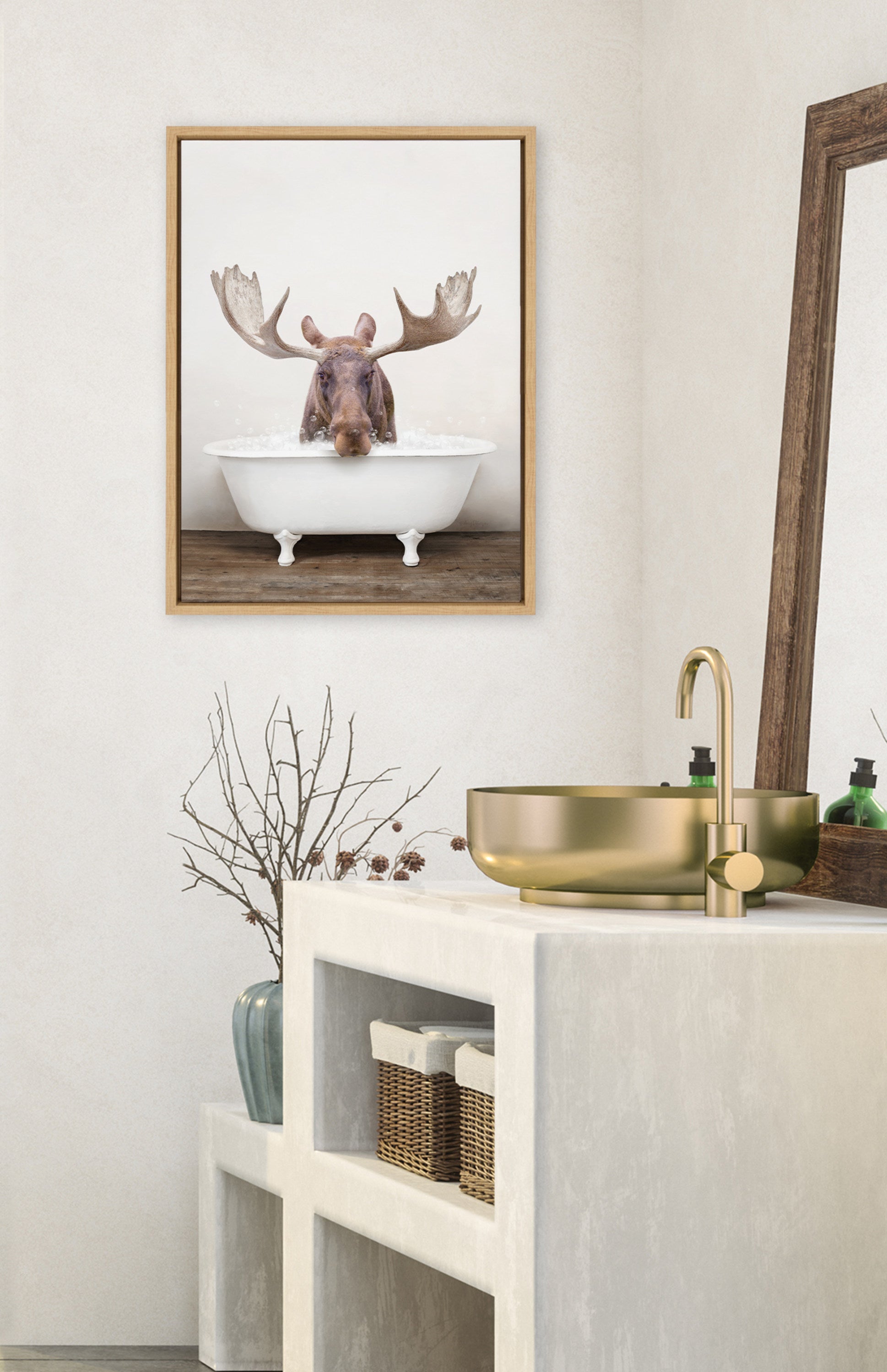 Sylvie Moose Rustic Bubble Bath Framed Canvas by kateandlaurel - product image 16 for Resin Society