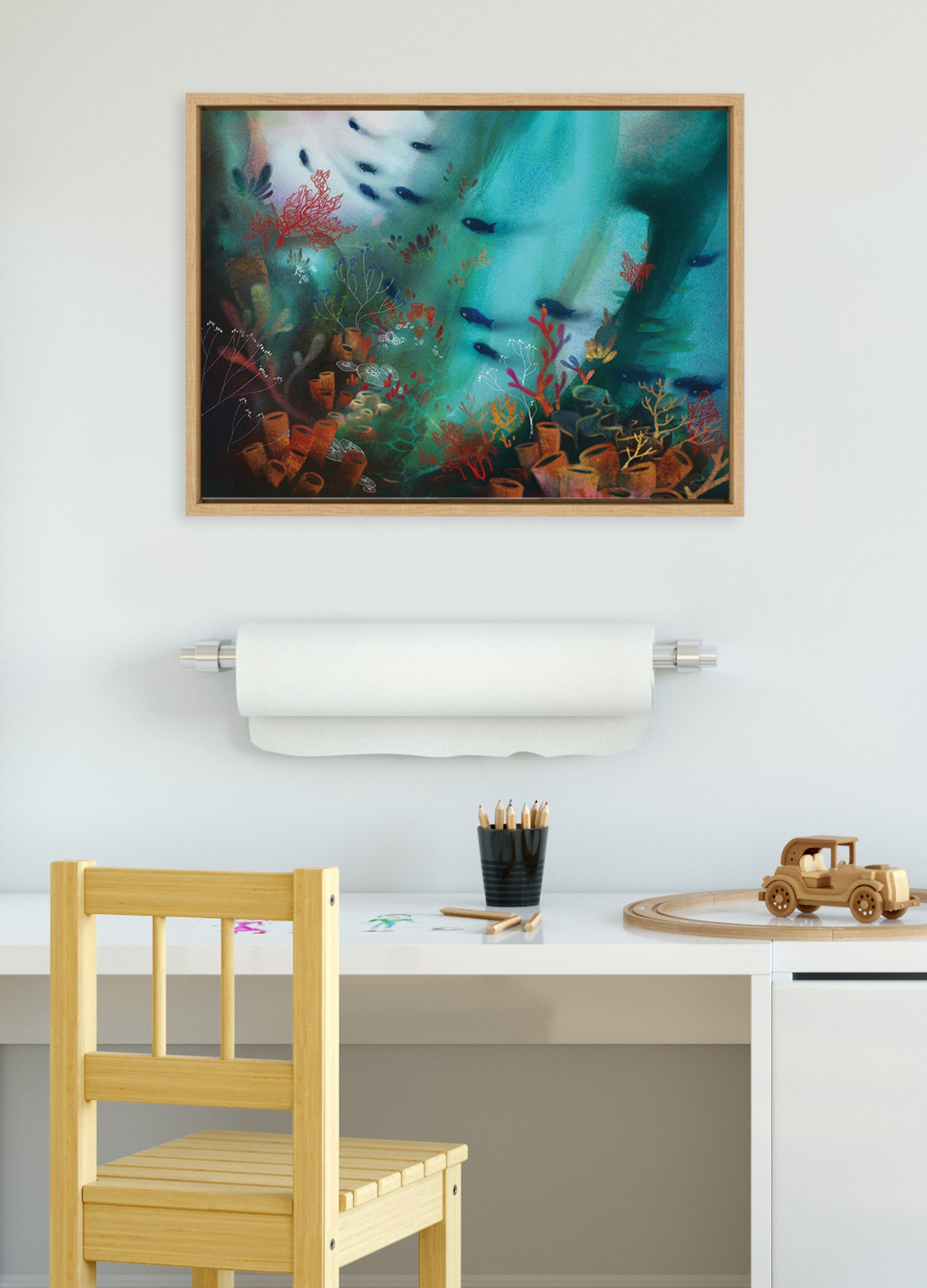Sylvie Coral Cove Framed Canvas by Faryn Hughes