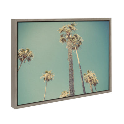 Sylvie House on Beach, Palm Trees in Lajolla, Palm Tree Sunburst and Surfers Framed Canvas Art Set