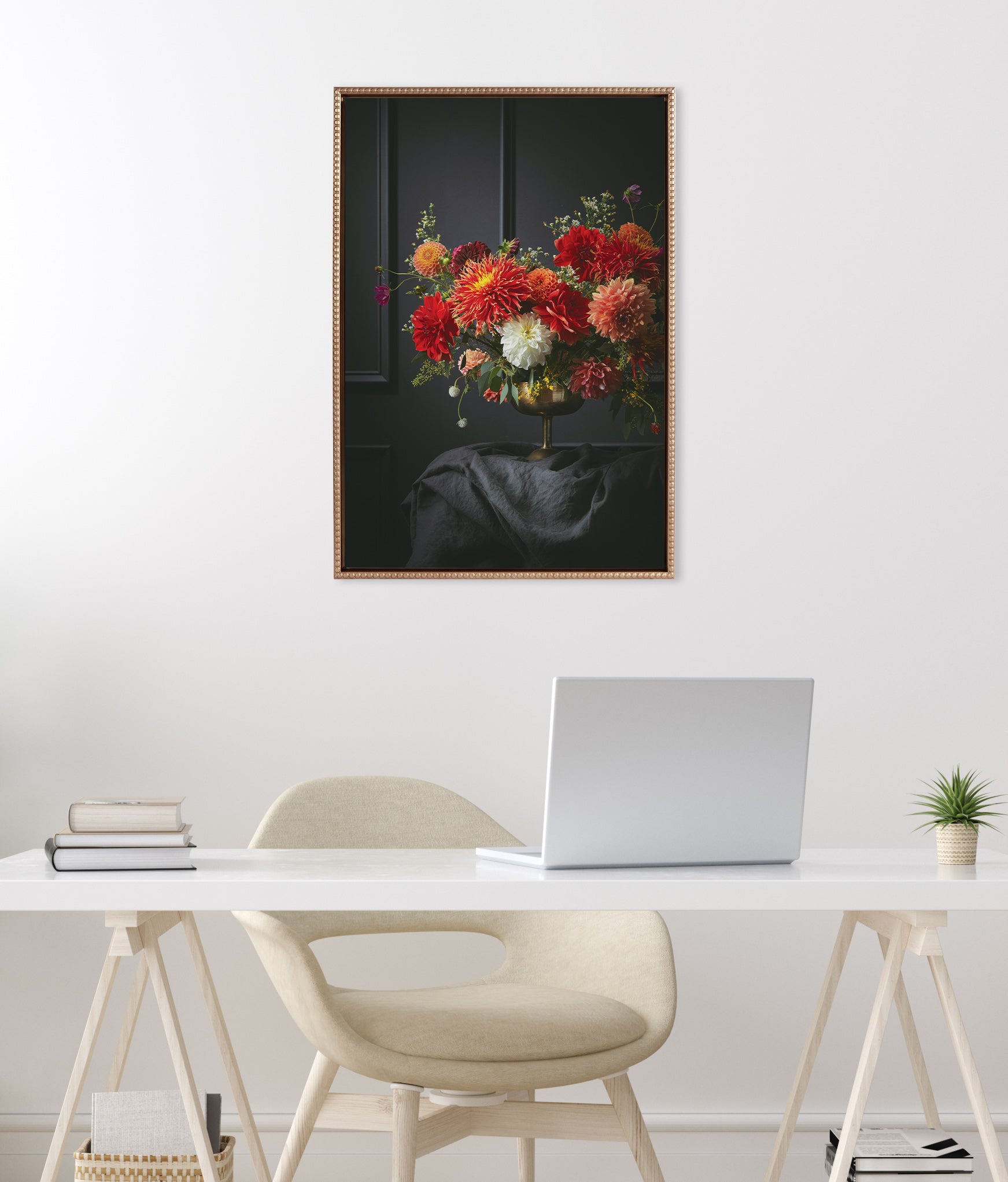 Sylvie Beaded Floral Study Black Offset Framed Canvas by Emiko and Mark Franzen of F2Images