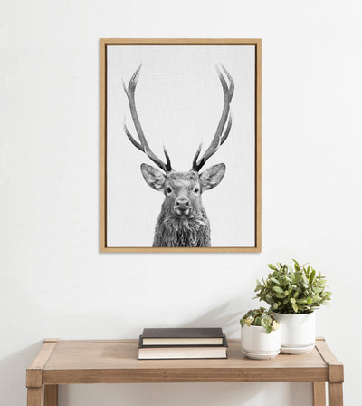 Sylvie The Red Deer BW Framed Canvas by Simon Te of Tai Prints