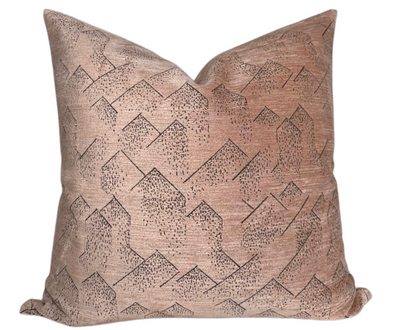 Brink Pillow Cover in Rose jacquard velvet front with ivory linen back