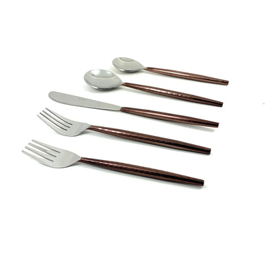Hammered Stainless Steel Flatware 20-piece set in brown with high gloss finish