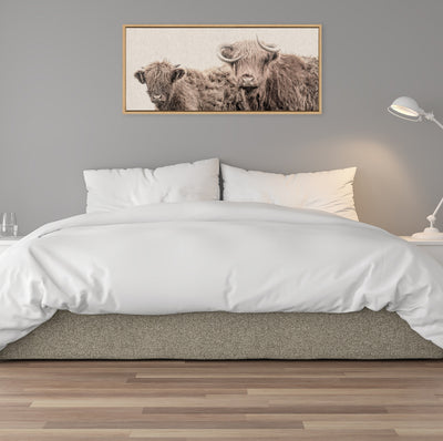Sylvie Two Highland Cow Best Friends Color Neutral Linen Bright Framed Canvas