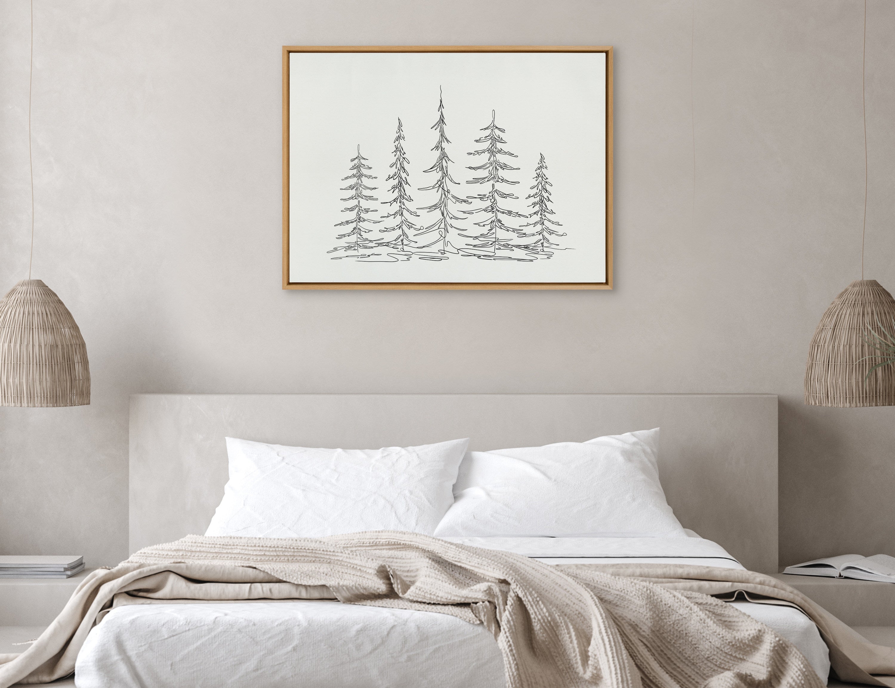 Sylvie Minimalist Evergreen Trees Sketch Framed Canvas