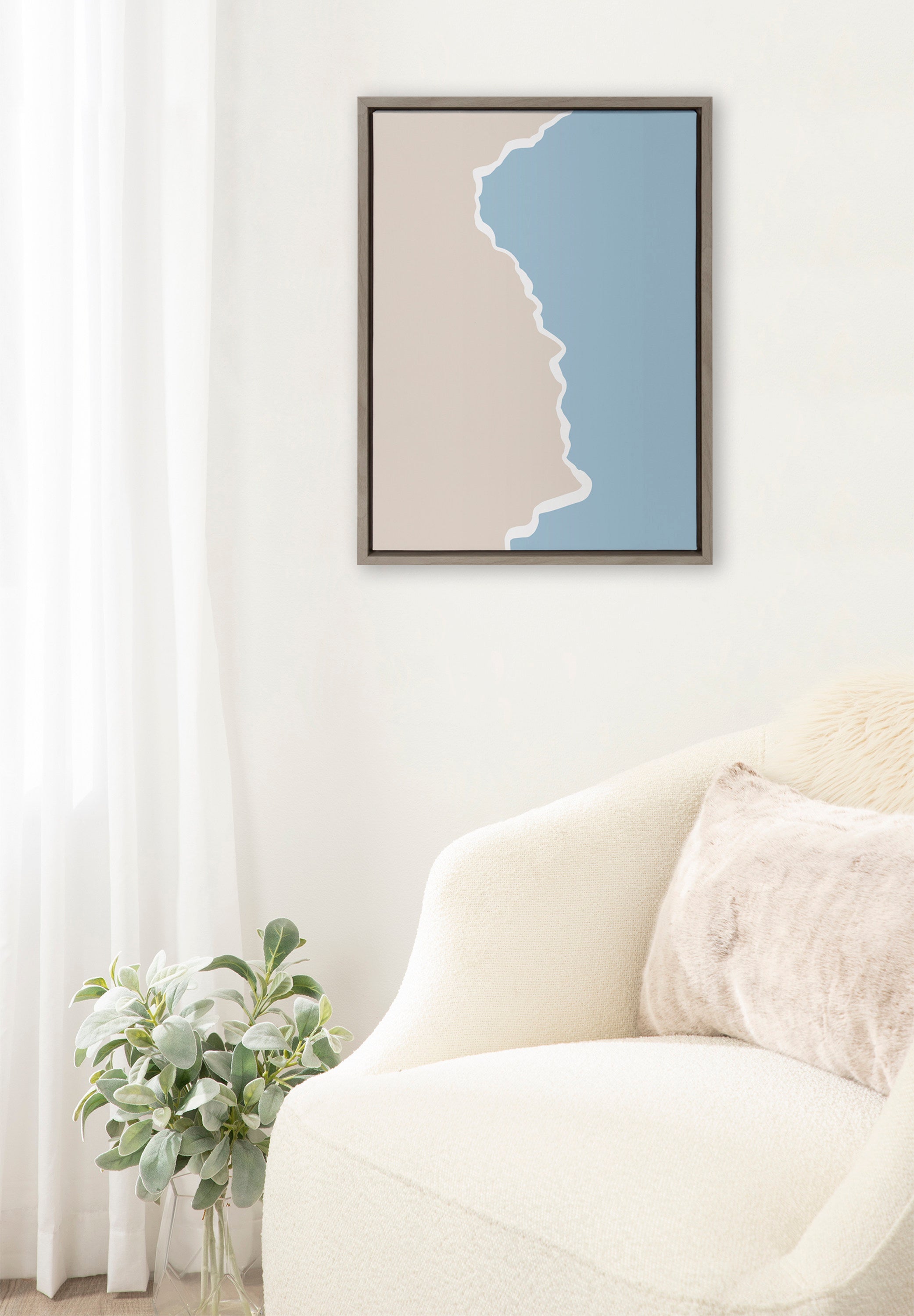 Sylvie Muted Abstract Landscape Beige and Blue Framed Canvas by kateandlaurel - product image 4 for Resin Society