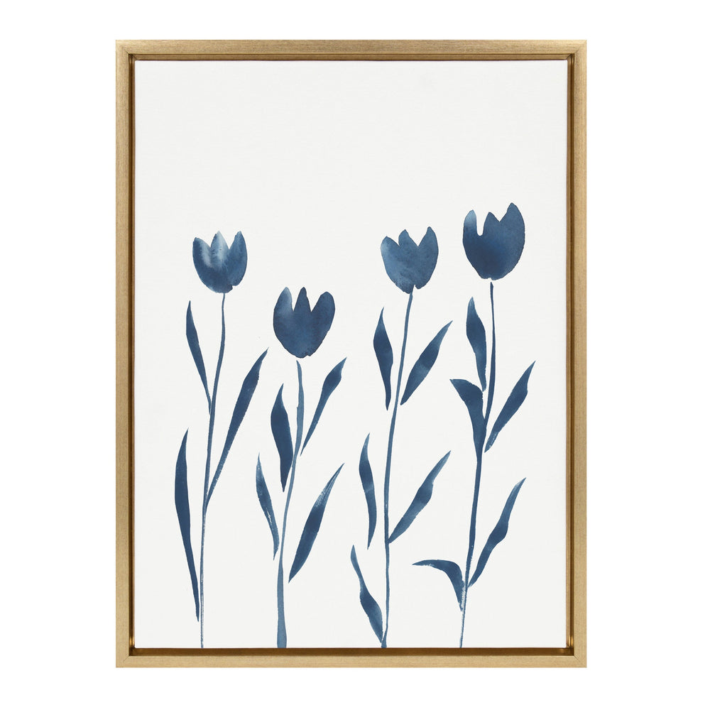 Sylvie Indigo Tulips on White Framed Canvas by kateandlaurel - main product image for Resin Society