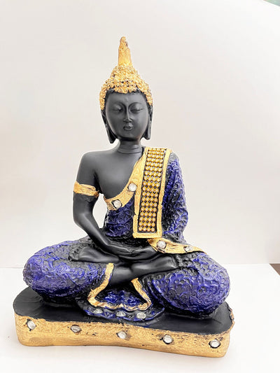 Polyresin Buddha Idol Statue Showpiece in blue and black on display