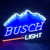 Busch Light Snow Mountain Beer Neon Sign Light showcasing vibrant neon glass tubes on acrylic and metal grid backing