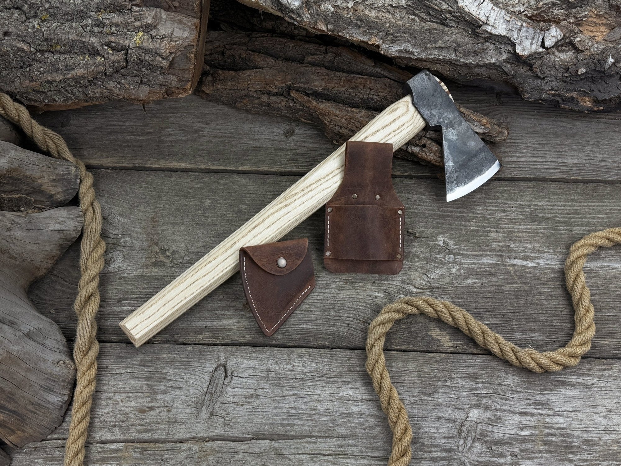 Bushcraft Axe Camping Hatchet with carbon steel blade and ash wood handle