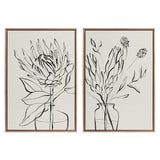 Sylvie Beaded SB Protea Sketch 1 BW and 2 BW framed canvas art set displayed on a white wall