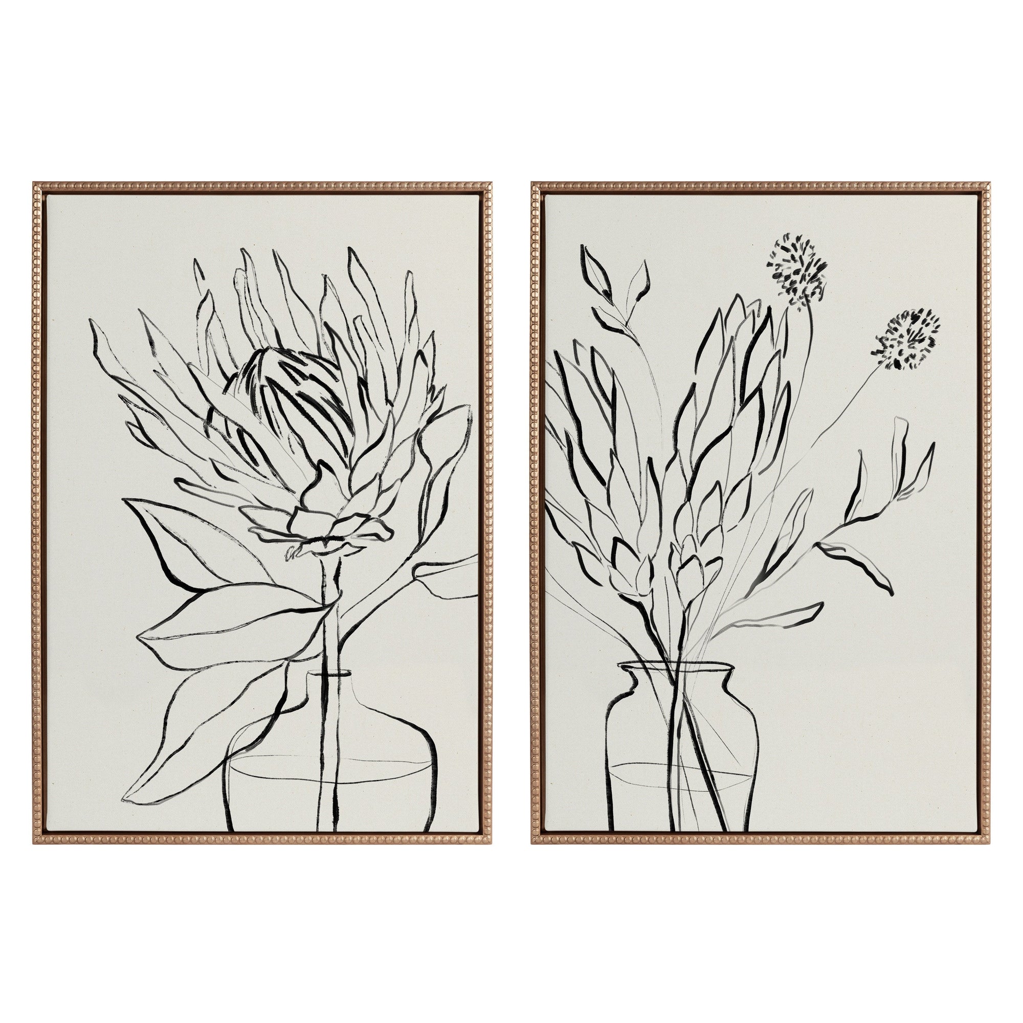 Sylvie Beaded SB Protea Sketch 1 BW and SB Protea Sketch 2 BW Framed Canvas Art Set by Sara Berrenson