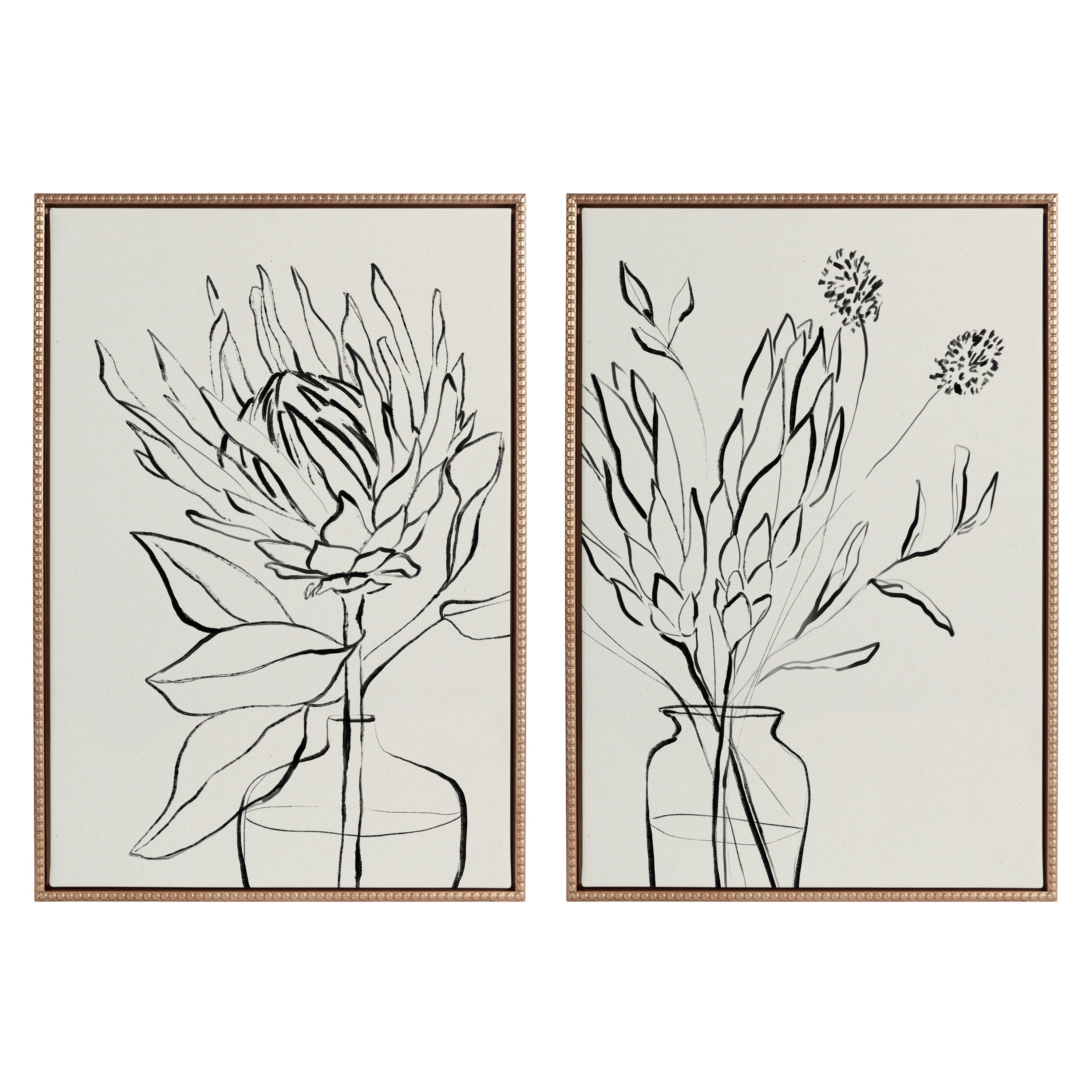 Sylvie Beaded SB Protea Sketch 1 BW and SB Protea Sketch 2 BW Framed Canvas Art Set by Sara Berrenson