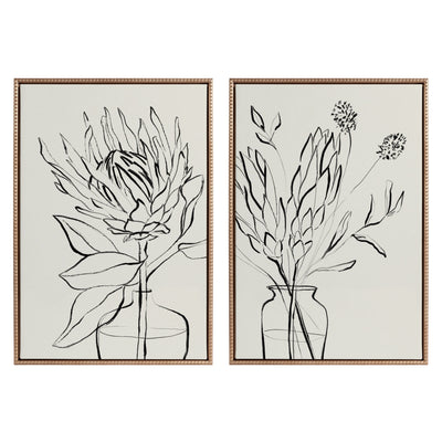 Sylvie Beaded SB Protea Sketch 1 BW and SB Protea Sketch 2 BW Framed Canvas Art Set by Sara Berrenson
