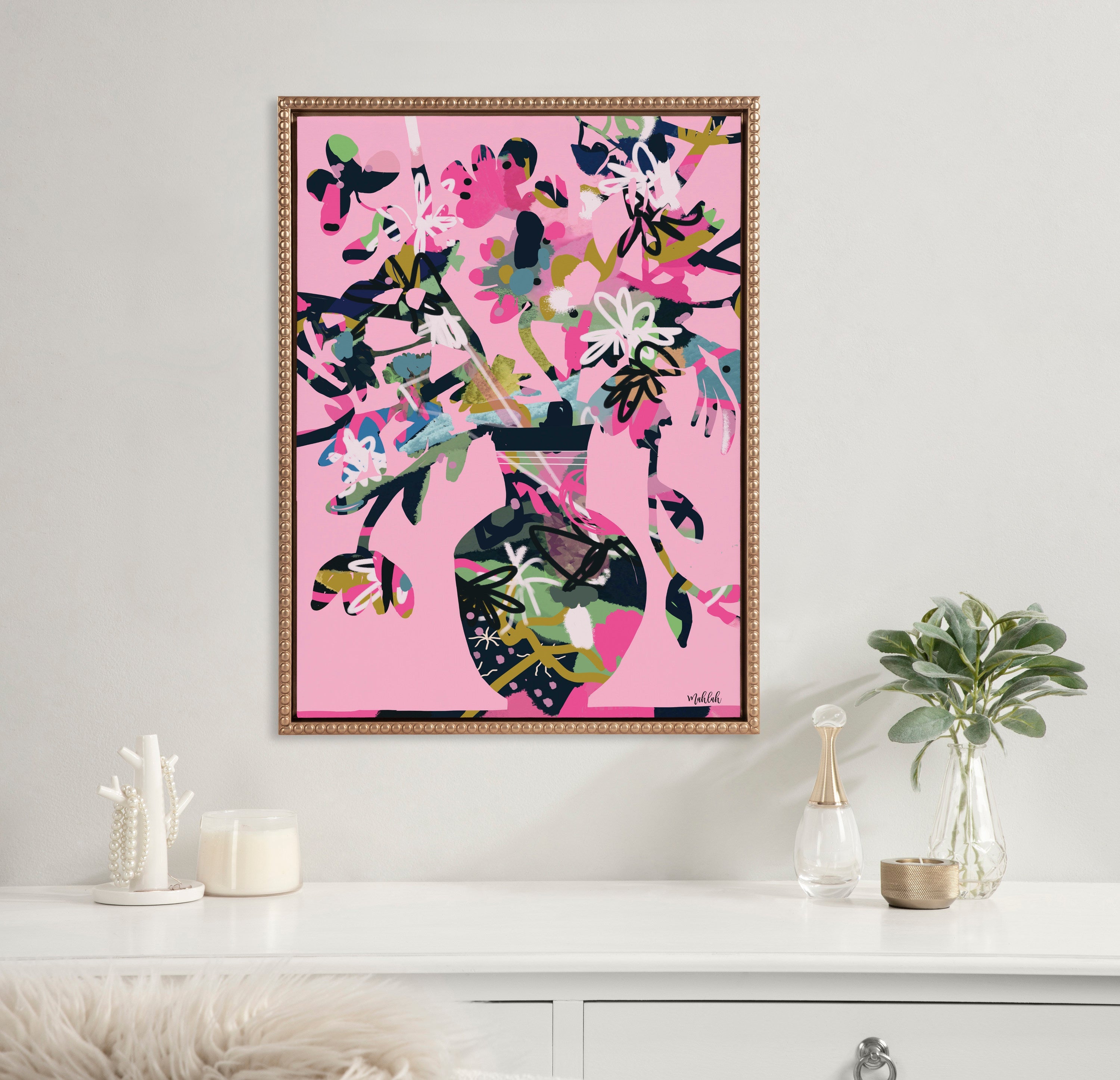 Sylvie Beaded Pinnacle Vase Framed Canvas by Inkheart Designs